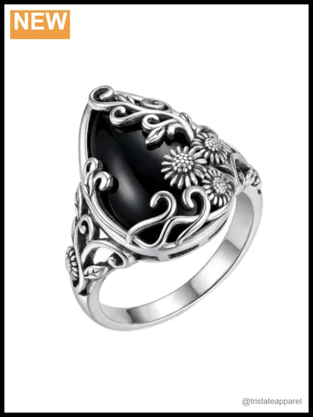 18K White Gold Plated Vintage Sunflower Statement Ring Filigree Floral Cocktail